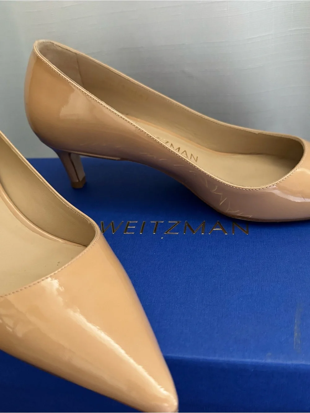 Stuart Weitzman Gold Nude Patent Pointed-Toe Pumps 6